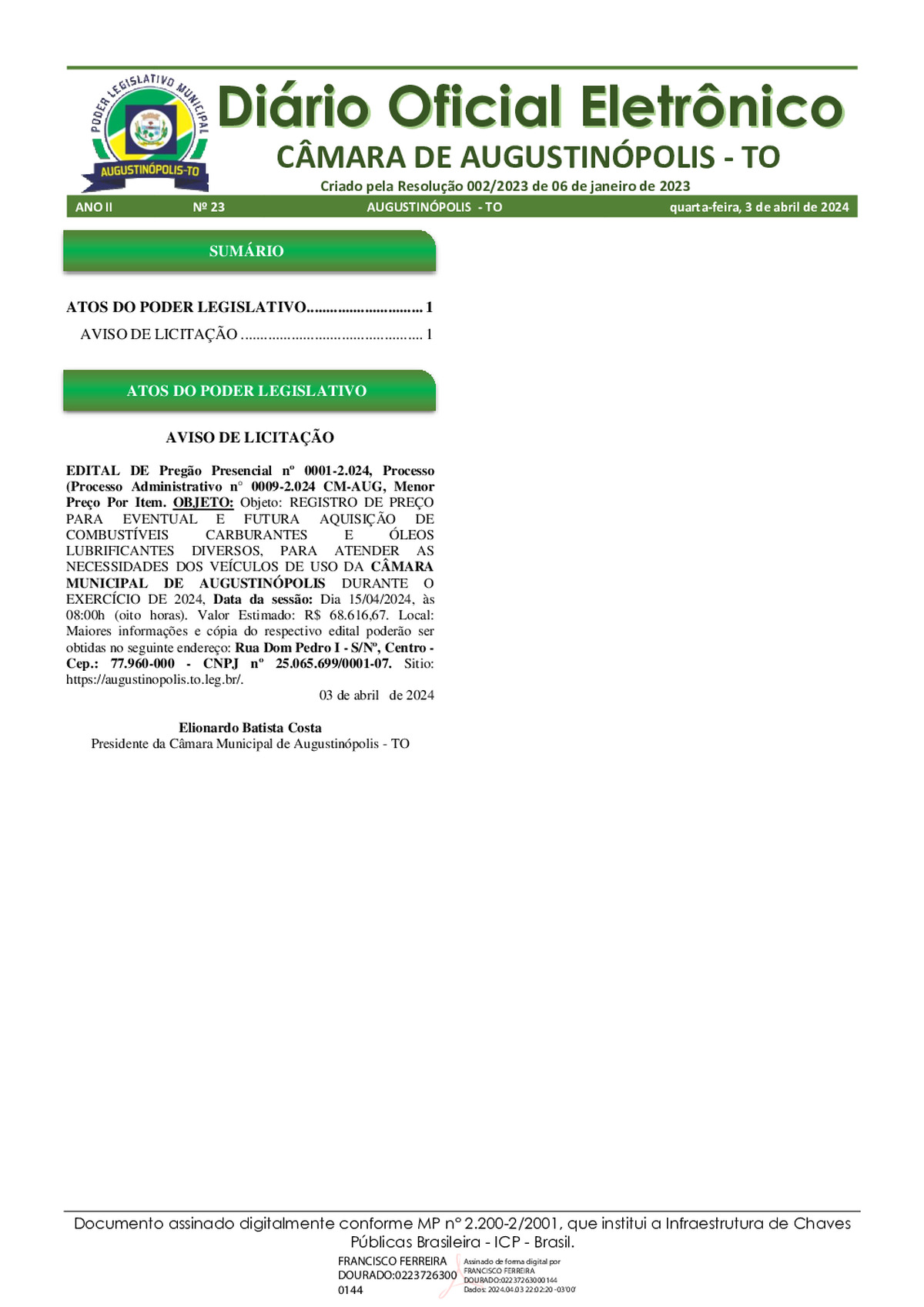 Diário Oficial - Edição 023